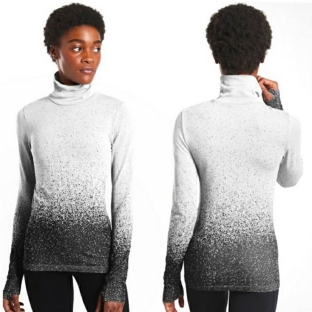Athleta Flurry Base Layer Turtleneck - Size Small - Black, Grey White Ombre Fade